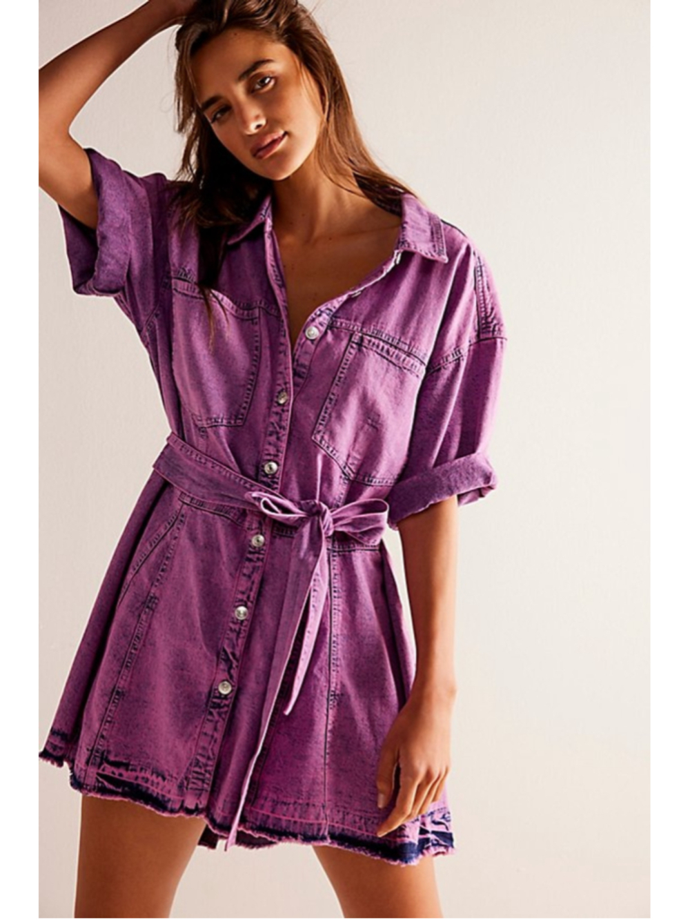 Free People We The Free Jenny Denim Tunic In Pink Womens Size Large Casual Beach